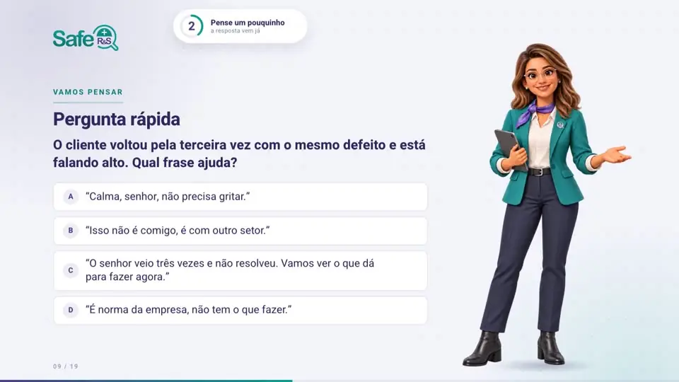 Tela de quiz com uma pergunta, quatro alternativas e um cronômetro no topo